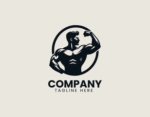 Powerful Male Figure Impressive Pose Dynamic Strength Vector Logo Design
