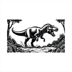 Obraz premium Tyrannosaurus rex illustration depicting a powerful dinosaur with artistic black and white detail