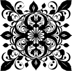 Intricate Floral Medallion Silhouette with Elegant Swirls and Botanical Motifs.