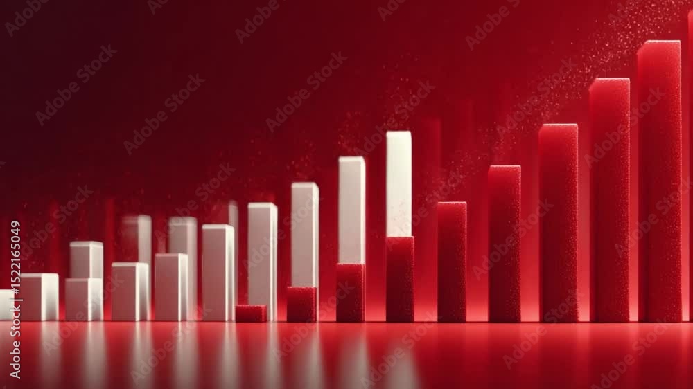 Poster Ascending Data: The abstract red and white bar graph visually represents growth, progress, and the increasing trend in a dynamic display.