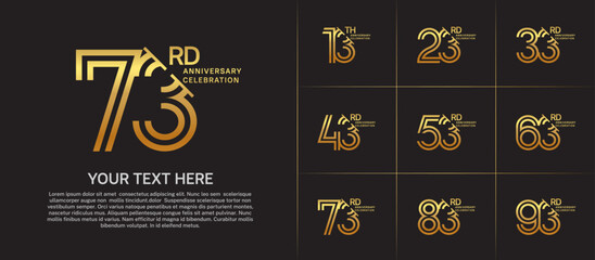Anniversary logo set with double line number style. golden color with slash can be use for special moment