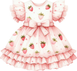 Strawberry Patterned Frilly Pink Dress with Ruffles