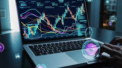 Analyzing financial data on digital interface with dynamic interactive graphics - Powered by Adobe