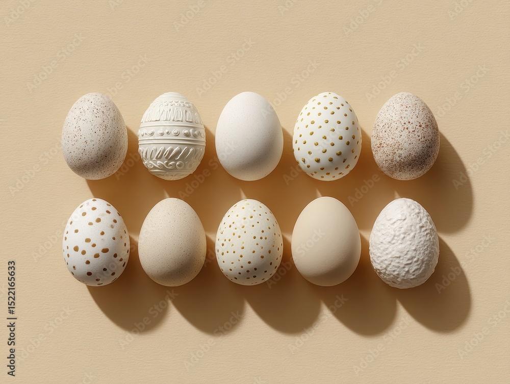 Poster minimalist handcrafted easter eggs with textured patterns and neutral tones for modern spring holida