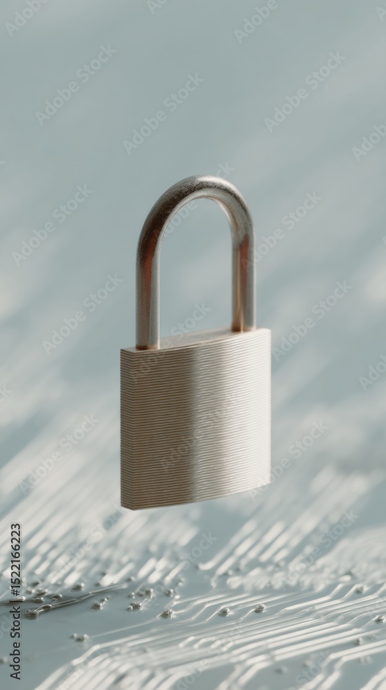 Leinwandbilder Metallic Padlock on Circuit Board with Digital Connections, Symbolizing Cybersecurity and Data Protection in High-Tech Security Marketing and Innovation