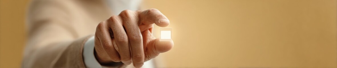 Warm Cozy Businessman Interacting with Virtual Request Interface in Earthy Office Setting Featuring Touchscreen Tech and Streamlined Digital Workflow