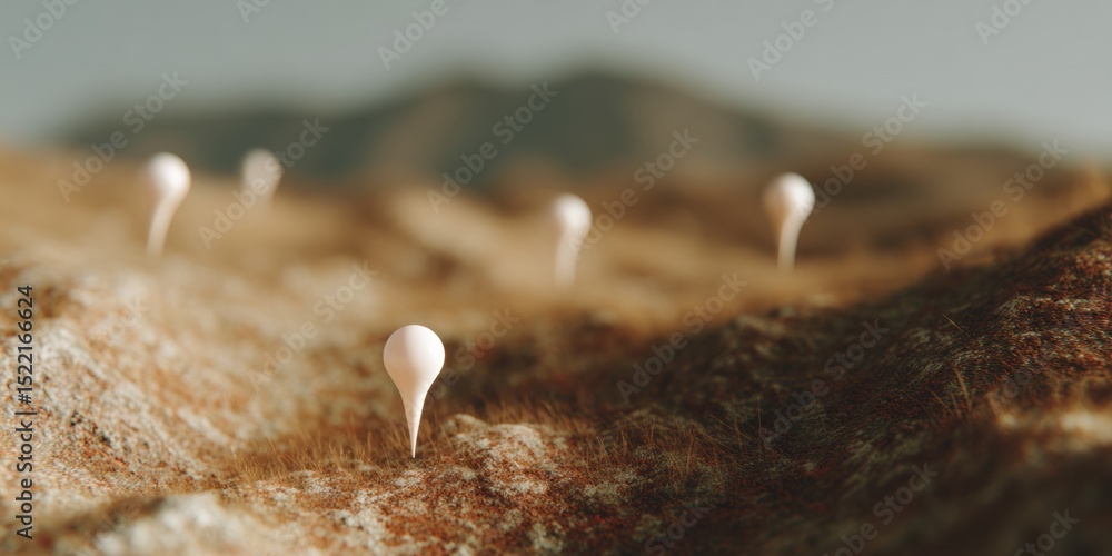 Fototapete Digital Location Tracking Interface with Floating Pins and Network Grid in Warm Rustic Tones for Modern Tech Branding and Virtual Navigation