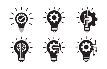 Idea Generation Icon – Creative Process with Light Bulb and Gear. vector illustration