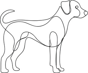 One line dog, sitting pet illustration, continuous dog sketch, hand drawn puppy, minimal animal vector