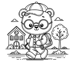 Owl teacher standing by blackboard in cartoon classroom scene