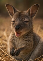 Fototapeta premium Adorable yawning baby kangaroo