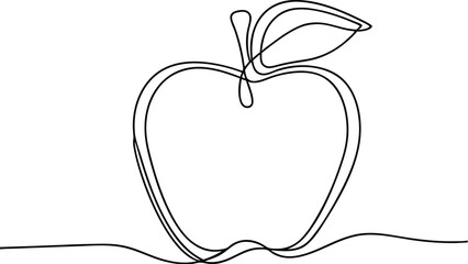 One line apple, minimal fruit drawing, Continuous one single minimal line drawing apple 