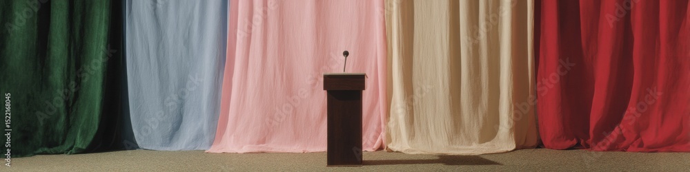 Aufkleber contemporary commencement speech podium with mounted microphone and draped curtains for formal event