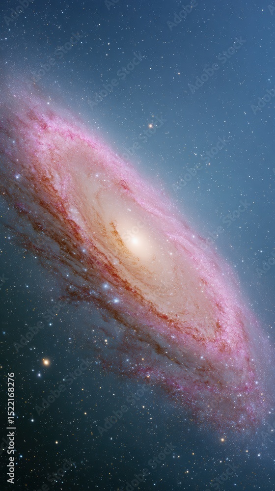 Poster high-resolution spiral galaxy map with dust lanes and planets in foreground for educational and scie