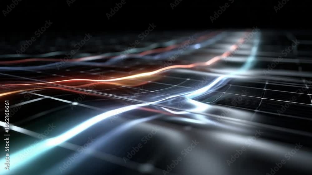 Poster Network flow of information: Dynamic digital lines weave across a grid, representing the intricate pathways of data.