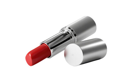 Lipstick in Silver Case: A close-up studio shot of a vibrant red lipstick with a silver tube, projecting elegance and a sense of luxury