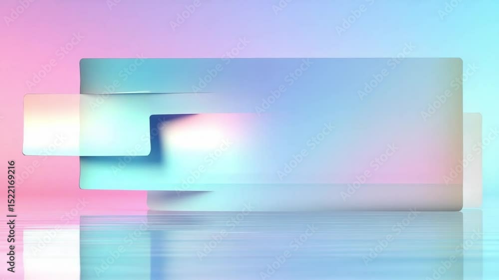 Aufkleber Pastel Geometric Shapes: Abstract pastel-colored geometric shapes, rectangular and square forms, overlap and cast reflections on a glossy surface, creating a modern and stylish image.