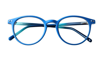 Stylish Blue Eyeglasses: A close-up shot of elegant blue eyeglasses, with a sleek design and clear lenses, conveying sophistication, clarity, and contemporary fashion.