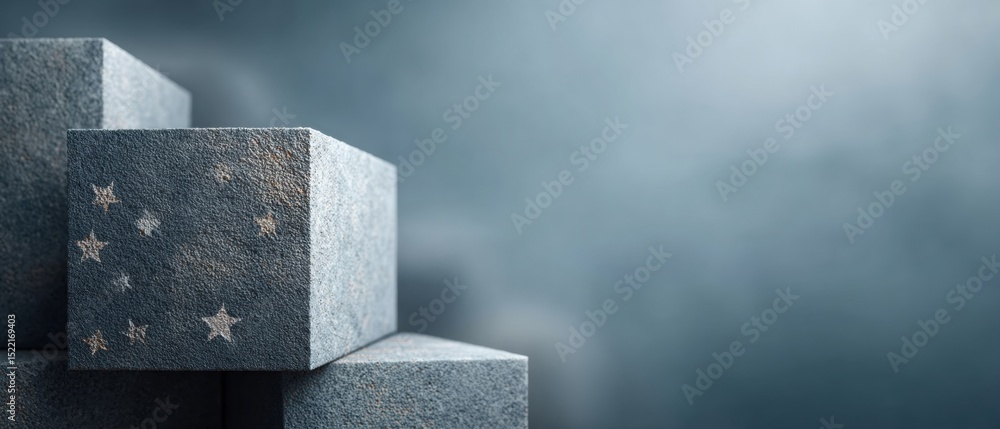 Aufkleber Textured Concrete Blocks with Subtle Star Patterns in Moody Minimalist Style for Modern Architectural and Urban Design Concepts