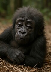 Obraz premium Gentle baby gorilla resting peacefully.