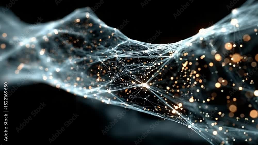 Leinwandbilder Network of Innovation: A mesmerizing network of interconnected lines and glowing particles floats gracefully against a dark backdrop.