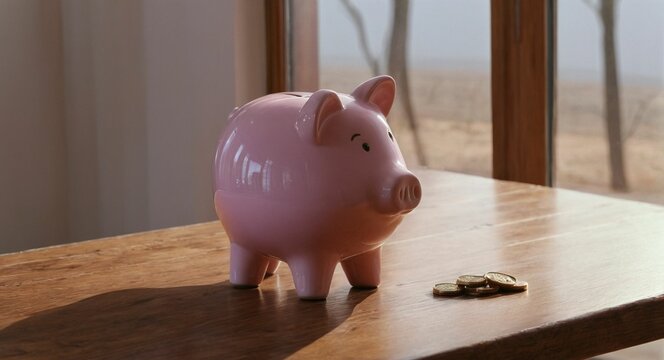 puerquito de alcanc&iacute;a en sima de la mesa