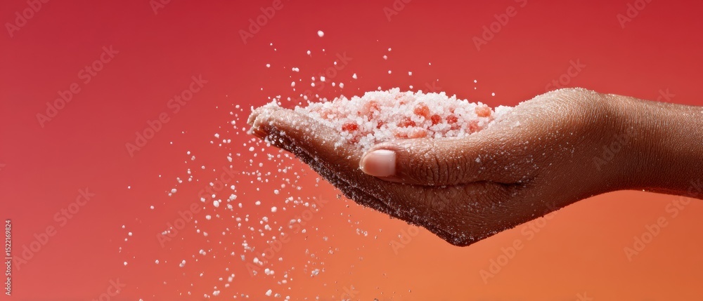 Aufkleber Close-Up of Open Palm Holding Freshly Fallen Hailstones with Varied Sizes Against Vibrant Background for Weather Impact and Storm Severity Documentation