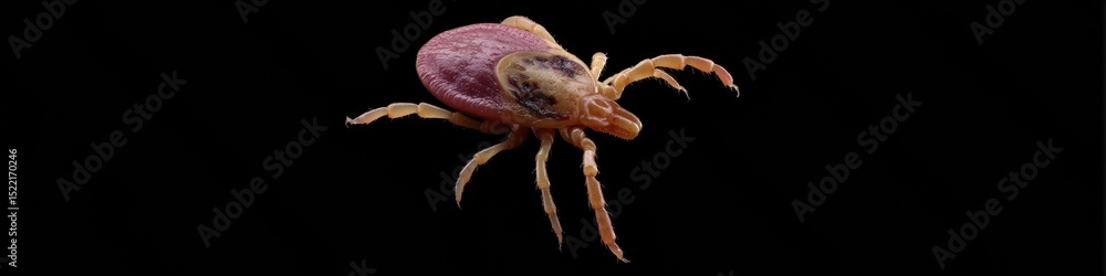 Poster detailed deer tick mite specimen on black background highlighting exoskeleton and leg structure for 