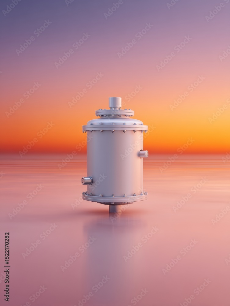 Poster cryogenics cylindrical nitrogen storage container with vapor emission and mechanical details in soft