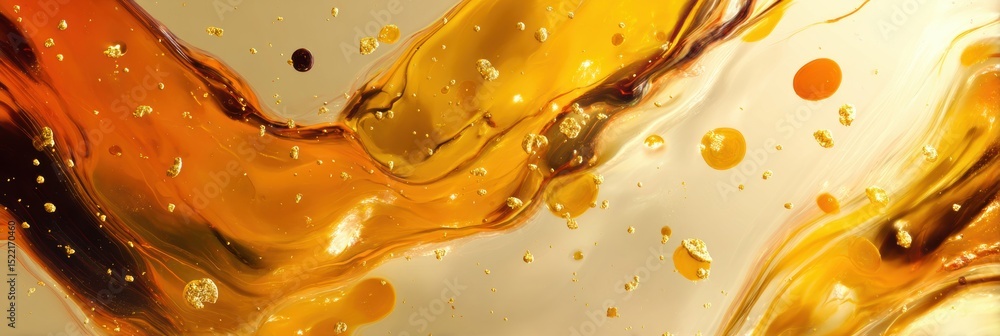 Poster abstract amber liquid splash with dynamic fluid motion in close-up, modern texture art for digital m