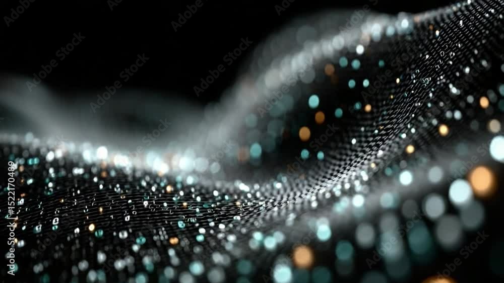 Leinwandbilder Abstract Particle Wave: An array of white and yellow particles flows together in a dynamic abstract wave, creating a mesmerizing pattern of interconnected dots and elegant motion.