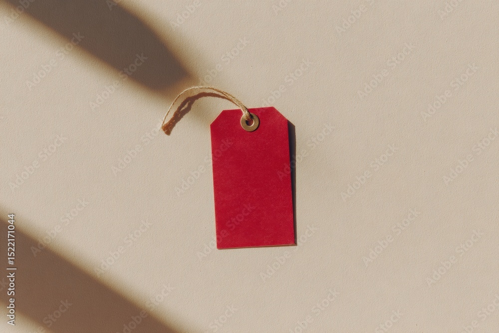Aufkleber minimalist red price tag with natural string on neutral background for modern retail marketing and d