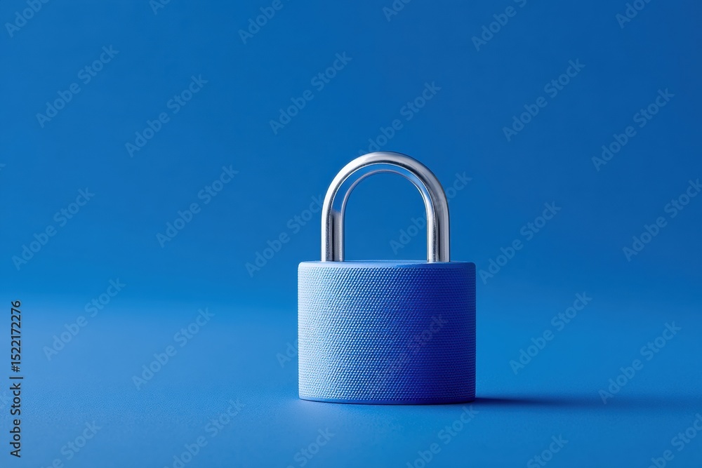 Poster modern blue padlock with detailed metal texture and keyhole on matching blue background symbolizing 