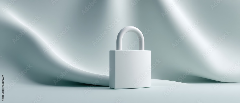 Aufkleber Minimalist Padlock Shield Icon on Soft Fabric Background Representing Modern Website Security and Privacy Protection for Digital Services