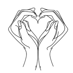 Hands forming a heart shape outlined in a simple vector style