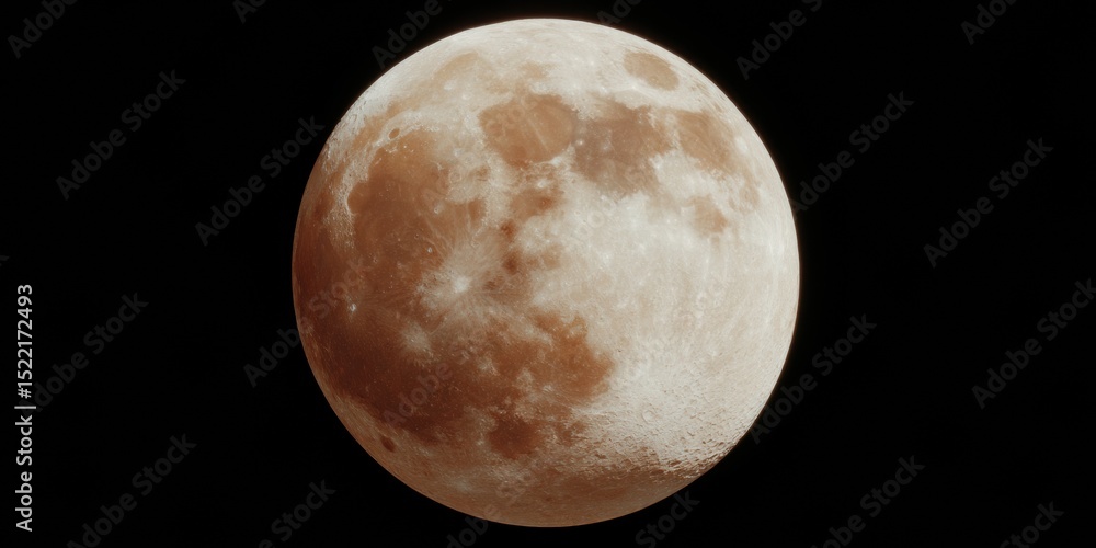 Poster High-resolution full moon isolated on transparent background with visible craters and maria for astronomical design and celestial observation trends