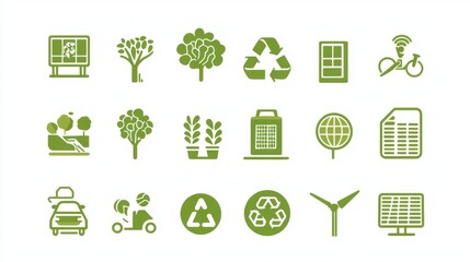 Green Icons Representing Sustainable Development and Eco-Friendly Concepts