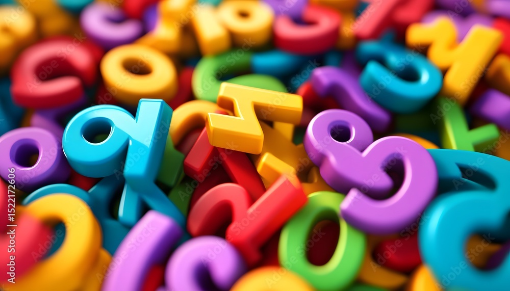 Poster colorful letters and numbers in a close-up view.