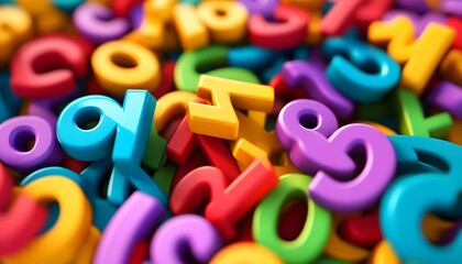 Fototapeta premium Colorful letters and numbers in a close-up view.