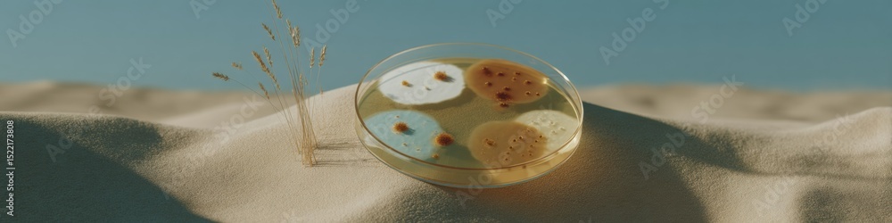 Poster Futuristic Petri Dish with Viral and Bacterial Colonies in Segmented Sections Highlighting Pathogen Growth for Epidemiology and Medical Research Innovation