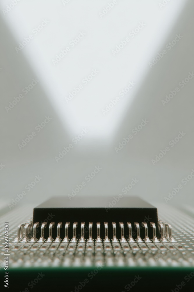 Leinwandbilder Elevated Microchip Processor on Circuit Board with Superposition Data Pathways Symbolizing Next-Gen Quantum Semiconductor Technology for Advanced Computing