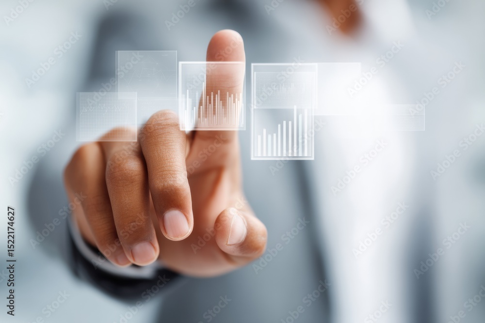 Aufkleber touchscreen financial interface with floating market data, asset diversification and cybernetic conn