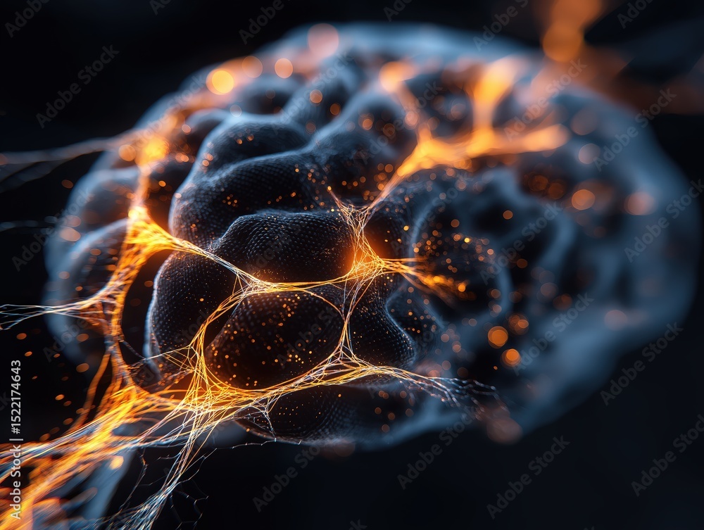 Poster a glowing neural network connects across a stylized brain, illustrating complex brain activity and a