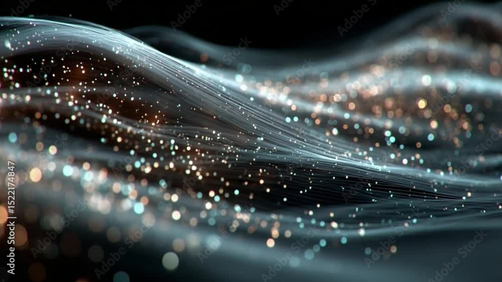 Leinwandbilder Abstract Glowing Waves: A mesmerizing display of flowing, luminous waves, adorned with sparkling particles, creates a sense of movement and ethereal beauty, suggesting energy and data flow.