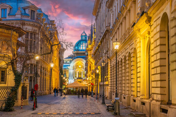 National Museum in old town Bucharest, cityscape of Romania
