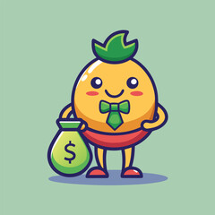 Cute Money Holding Money Bag – Cartoon Vector Icon Illustration, Finance Object Concept Isolated Flat
