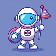 Cute Astronaut Holding Flag in Space Hole – Flat Cartoon Vector Icon of Space and Science Concept
