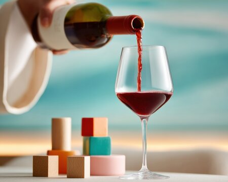 National Waiters And Waitresses Day 2024 Elegant Sommelier Pouring Red Wine with Precision for Upscale Hospitality and Spring Food Festival Celebrations