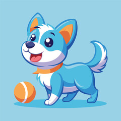 Cute Dog Playing Ball – Cartoon Icon Illustration, Puppy Mascot Character in Animal Nature Concept Isolated in Flat Style

