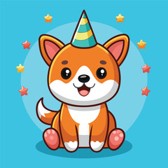 Cute Dog at Birthday Party – Cartoon Icon Illustration, Puppy Mascot Character in Animal Holiday Concept Isolated
